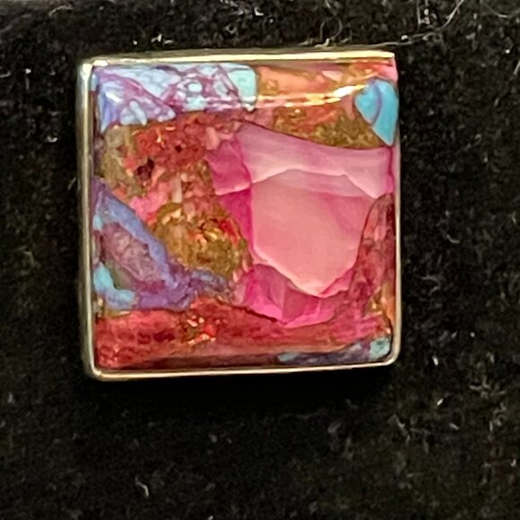 Kingman Turquoise Purple Dahlia Pierced Earrings set in 925 Silver - Picture 3 of 12